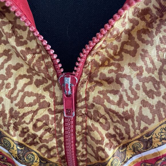 Vintage Lauren Brooke 80s Red Gold Leopard Windbreaker Jacket Womens 3X - Picture 7 of 9
